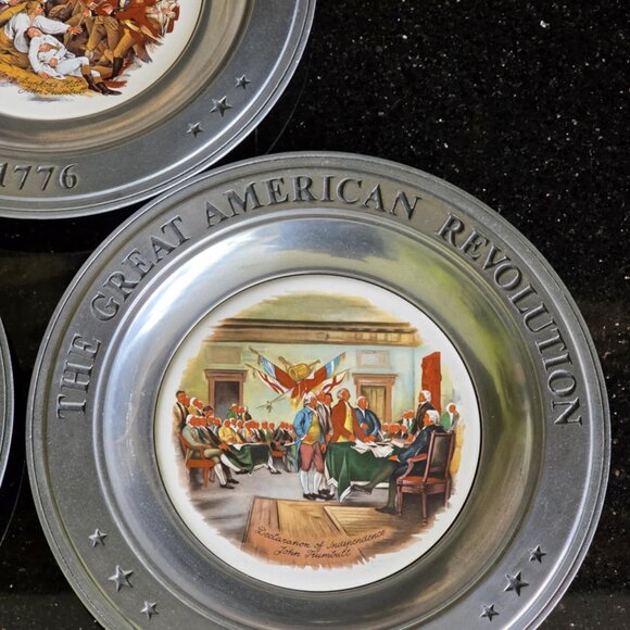 Set of 6 Vintage American Revolution Pewter Bicentennial Plates 1776-1976 - Picture 8 of 16